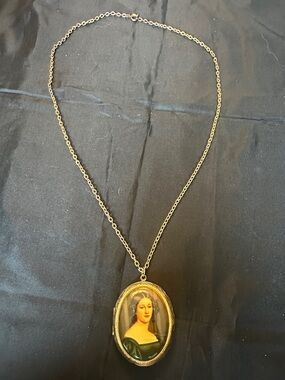 Art Deco Style Portrait Locket Pendant - Anna Hillmayer Miniature - Gold Tone